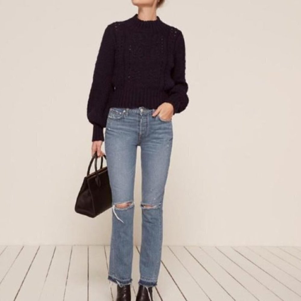 Reformation Distressed Mid Rise Slim Jeans Celtic Wash